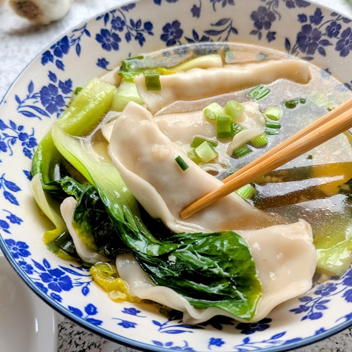 bok choy and dumpling soup recipe with frozen dumplings and green onions.